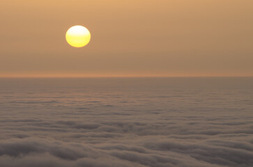 Sunrise over a sea of clouds. San Mateo. Gran Canaria. Canary Islands. Spain.
