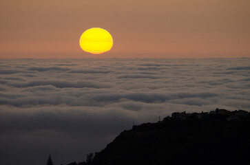 Sunrise over a sea of clouds. San Mateo. Gran Canaria. Canary Islands. Spain.