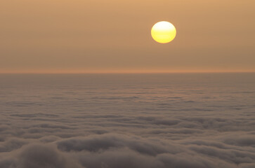 Sunrise over a sea of clouds. San Mateo. Gran Canaria. Canary Islands. Spain.