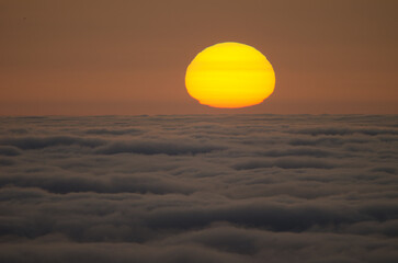Sunrise over a sea of clouds. San Mateo. Gran Canaria. Canary Islands. Spain.
