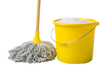 Yellow Mop and Bucket with Soapy Water
