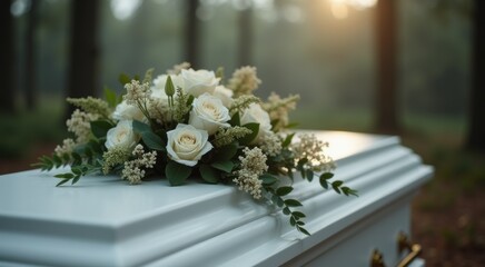 Floral arrangement placed on a coffin