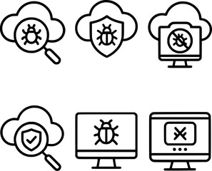 Cloud antivirus scan quarantine panel icon set