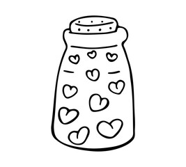 Jar with Hearts Line Art Illustration for Love, Valentine and Cute Design