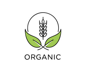 Organic Wheat and Leaf Circle Logo for Natural Farm and Grain Products