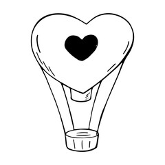 Heart Shaped Hot Air Balloon Line Art Illustration for Love and Romance Themes