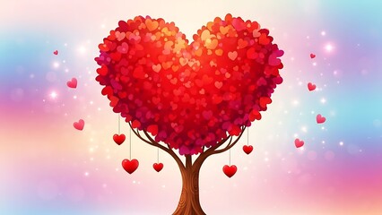 Vibrant heart-shaped tree with colorful hearts on branches
