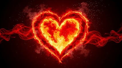 Flaming heart with vibrant orange and yellow flames on dark background