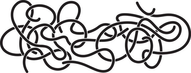 Tangled black lines on white background abstract art