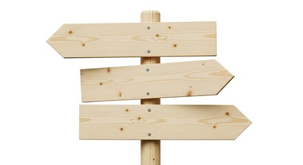 Fototapeta premium Directional Signs: A rustic wooden signpost featuring three directional arrows, offering multiple choices for exploration and guidance.