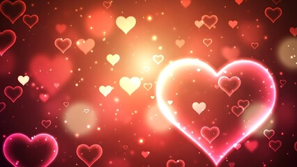 Vibrant heart background with glowing pink and red hearts