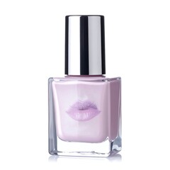 Pale lilac nail polish bottle with silver cap, lips design