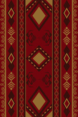 Vertical of Red Native Southwest Geometric Abstract Ethnic Pattern seamless