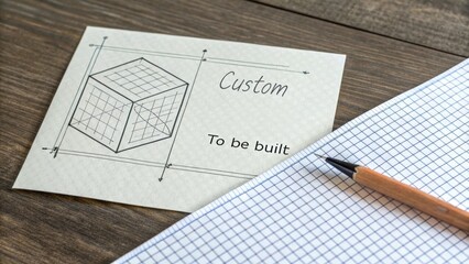 Custom cube drawing on grid paper with pencil