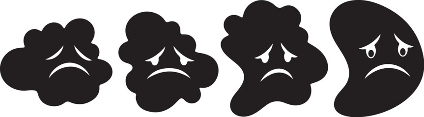 Sad cloud faces with tears and frowns emoticons