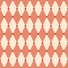 Vector seamless geometric pattern with orange and light rhombuses and red hearts