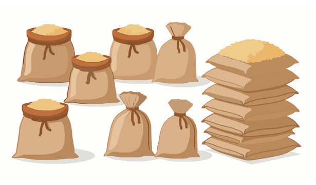 Cartoon rice grain sack vector illustration set for farming and agricultural design