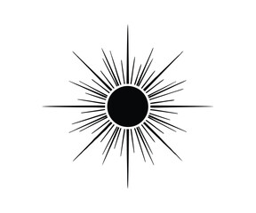 Minimalist Black Sunburst Star Icon with Radial Rays for Decorative Design