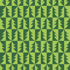 Vector seamless festive pattern with green geometric Christmas trees