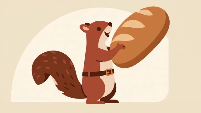 Squirrels And Bread Animated Cartoon Style High Quality Royalty Free Animation Motion Graphics Stock