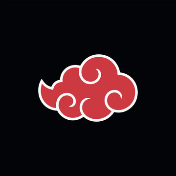 Akatsuki Inspired Red Cloud Symbol from Anime Culture. Minimalist Red Swirl Cloud Icon on Black Background. Japanese Pop Culture Inspired Red Cloud Graphic. Traditional Red Cloud Emblem for Anime Fans