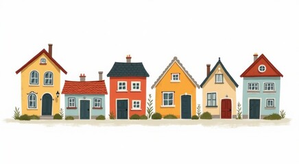 Houses in a row with a white background copy space