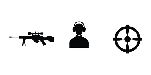 Sniper and Target Icon Set. Shooter, Target, and Weapon Icons