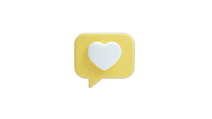 3D Yellow speech bubble with white heart icon on transparent background