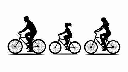 Obraz premium a silhouette illustration depicts a family enjoying a leisurely bike ride together on three separate bicycles showcasing a joyful outdoor activity high quality professional detailed modern
