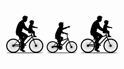 Obraz premium a silhouette depiction showcases a family enjoying a leisurely bicycle ride together with a father and child on each bike creating a heartwarming scene high quality