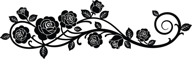 Black rose vine flourish with leaves and swirls flower © saju
