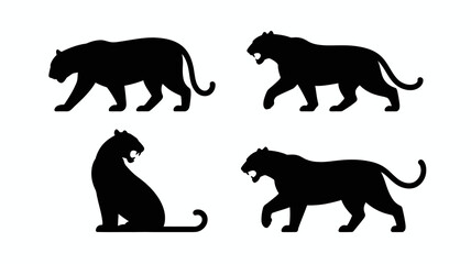 A striking visual depiction showcases four distinct silhouettes of tigers in various poses presenting a powerful and elegant feline imagery high quality professional detailed modern stylish © Roxxxxxxxxx