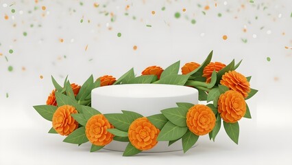 Happy republic day india celebrations with vibrant orange floral wreath decorations
