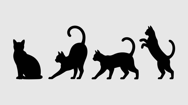 a minimalist illustration showcases four distinct silhouettes of cats in varying poses creating a visually appealing and simple design high quality professional detailed modern elegant stylish