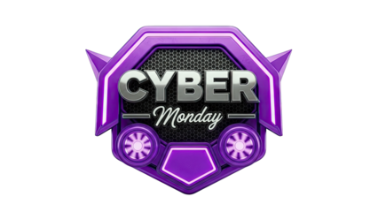 Cyber Monday Logo with Purple Metallic Design and Glowing Accents