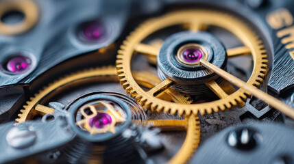 Close view of watch gears showing details of machinery and craftsmanship in a timepiece