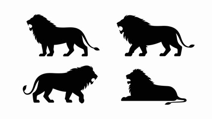 the image depicts four distinct silhouettes of majestic lions in varying poses highlighting their strength and regal presence high quality professional detailed modern elegant stylish clean