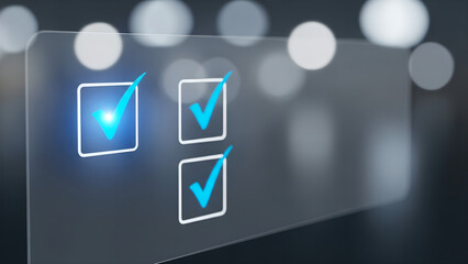 Checkmark Checkbox Verification Success Blue Glowing Transparent