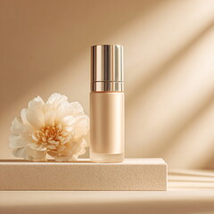 cosmetic product beauty minimal beige background soft light luxury style realistic photography