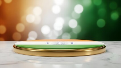 Happy republic day india celebrations with tricolor flag emblem on golden medal