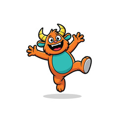 Fototapeta premium Orange-furry-monster-with-yellow-horns-and-a-teal-belly