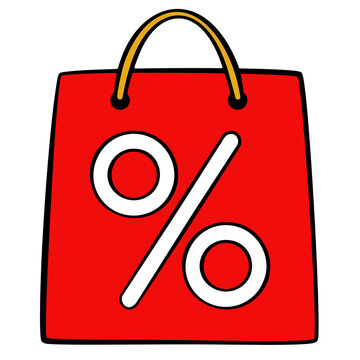 Shopping Bag with Percentage Cartoon Style Illustration