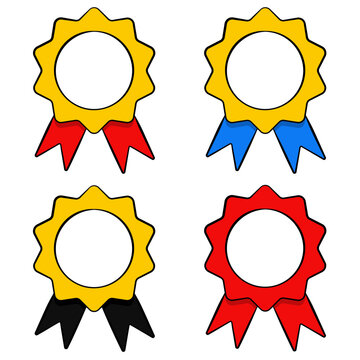Ribbon Badge Set Cartoon Style Illustration