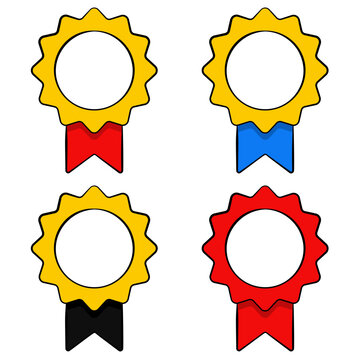 Ribbon Badge Set Cartoon Style Illustration