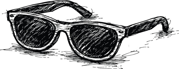 Black and white hand drawn sketch of retro sunglasses Vintage doodle style eyewear illustration vector graphic