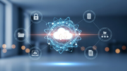 Cloud Computing Data Security Network Digital Technology Blue Background