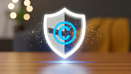 Copyright Protection Shield Intellectual Property Blue Digital Concept
