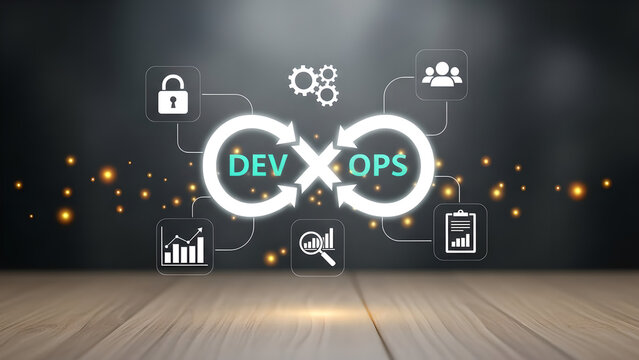 DevOps Concept Diagram Software Development Business Technology Cycle - Powered by Adobe