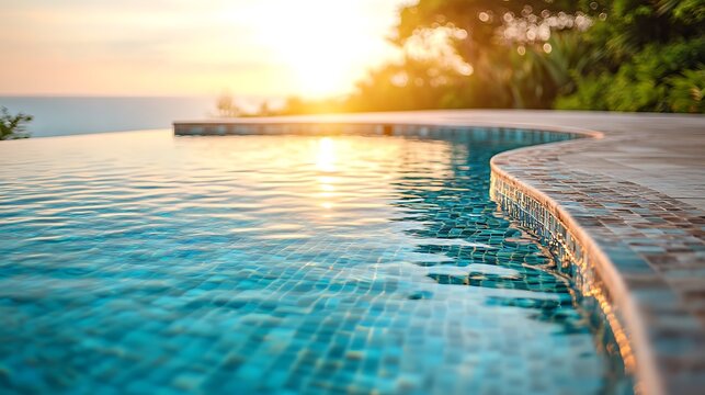 Infinity pool sunset ocean view. - Powered by Adobe