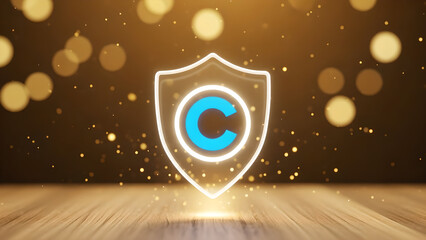 Security Protection Data Shield Blue C Golden Bokeh